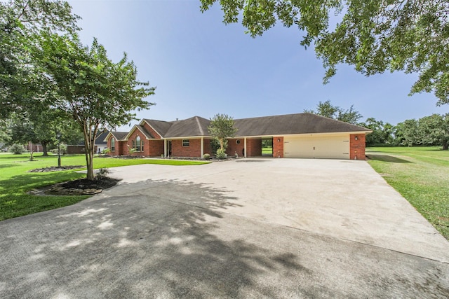 4222 Skylane Rd, Beach City, TX 77523 - single story home featuring concrete driveway, a garage, a front yard, and brick siding