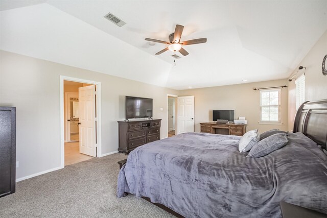 4222 Skylane Rd, Beach City, TX 77523 - carpeted bedroom featuring lofted ceiling, baseboards, and a ceiling fan