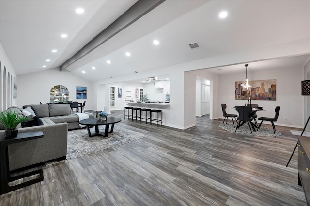 5702 Indigo St, Houston, TX 77096 - living room featuring wood finished floors, recessed lighting, and a chandelier