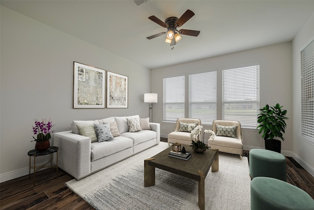 430 Seaside Sparrow Way, Richmond, TX 77469 - living room featuring dark wood-type flooring and ceiling fan