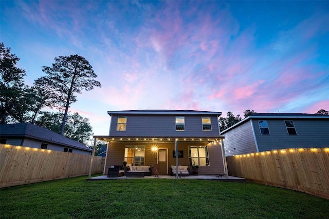 907 Crystal River Rd, Conroe, TX 77316 - rear view of house featuring an outdoor living space, a patio, and a fenced backyard