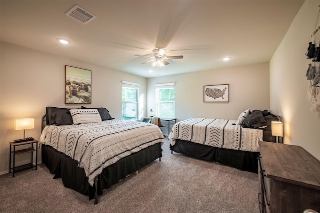 907 Crystal River Rd, Conroe, TX 77316 - bedroom with carpet floors, a ceiling fan, and recessed lighting