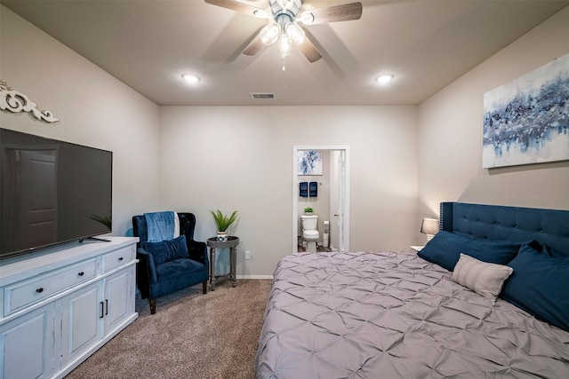 907 Crystal River Rd, Conroe, TX 77316 - carpeted bedroom with recessed lighting, ensuite bathroom, and ceiling fan
