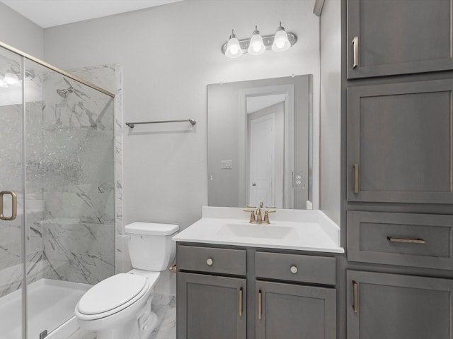 2107 Jitterbug Ln, Katy, TX 77493 - bathroom with marble finish flooring, vanity, a marble finish shower, and toilet