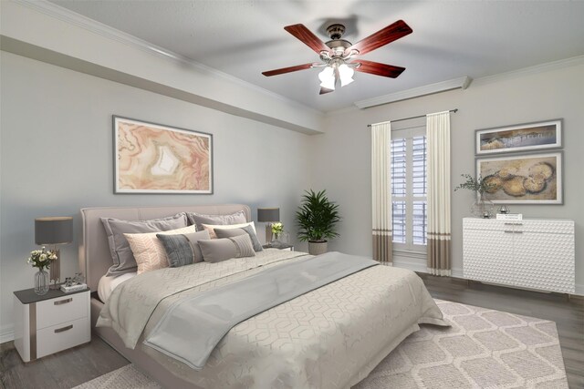 4515 Briar Hollow Pl Unit 213, Houston, TX 77027 - bedroom featuring wood finished floors, ornamental molding, baseboards, and a ceiling fan