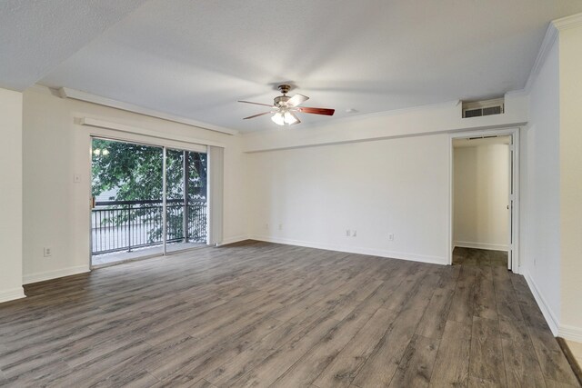 4515 Briar Hollow Pl Unit 213, Houston, TX 77027 - unfurnished room with ceiling fan, crown molding, wood finished floors, and baseboards