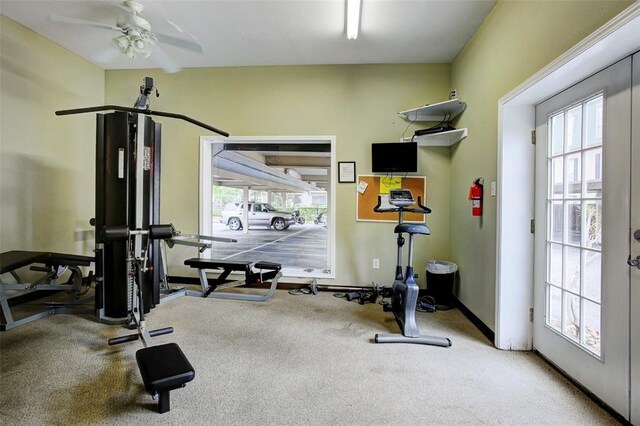 4515 Briar Hollow Pl Unit 213, Houston, TX 77027 - exercise room with healthy amount of natural light, carpet flooring, and ceiling fan