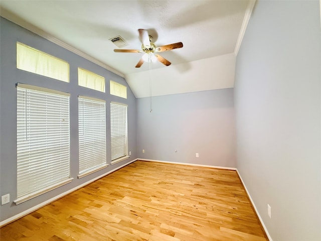 210 Cedar Lake Dr, League City, TX 77573 - spare room with a ceiling fan, ornamental molding, wood finished floors, and lofted ceiling