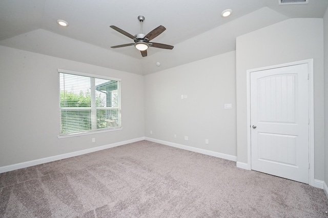 23767 Ruby Bramble Trl, Katy, TX 77493 - empty room featuring lofted ceiling, carpet, ceiling fan, baseboards, and recessed lighting