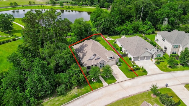 13326 Hartford Bay Trl, Cypress, TX 77429 - aerial perspective of suburban area with a large body of water and property parcel outlined