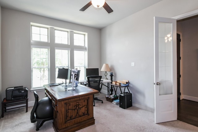 13326 Hartford Bay Trl, Cypress, TX 77429 - home office featuring a ceiling fan and light colored carpet