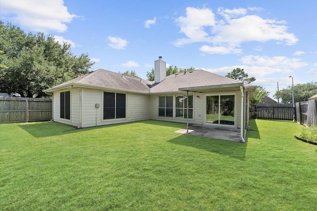 6318 Pleasant Stream Dr, Katy, TX 77449 - back of house featuring a fenced backyard, a patio, a chimney, and roof with shingles