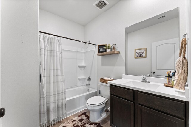 20730 Solstice Point Dr, Hockley, TX 77447 - bathroom with wood finished floors, vanity, shower / bath combo, and toilet