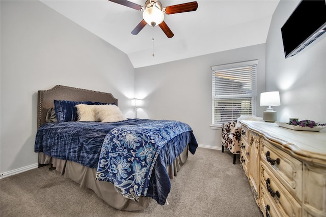 7411 Nottington Ct, Spring, TX 77379 - bedroom with carpet, vaulted ceiling, and a ceiling fan