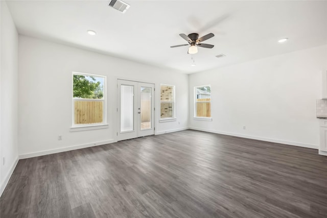 5608 Hollow Pines Dr, Houston, TX 77049 - unfurnished living room with ceiling fan, dark wood-style floors, and recessed lighting