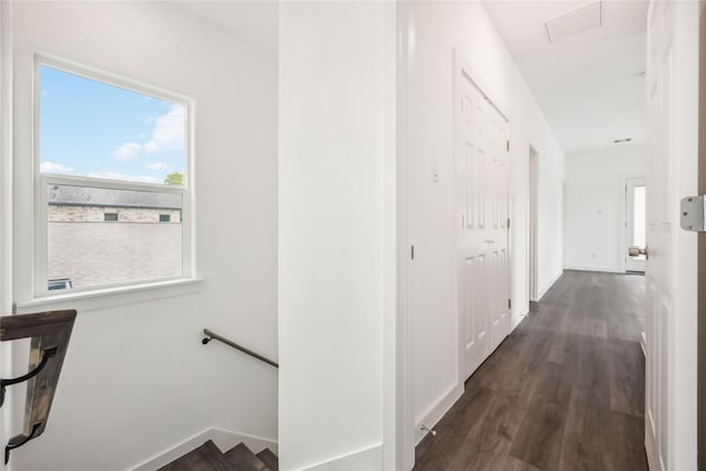5608 Hollow Pines Dr, Houston, TX 77049 - hallway with an upstairs landing and dark wood finished floors