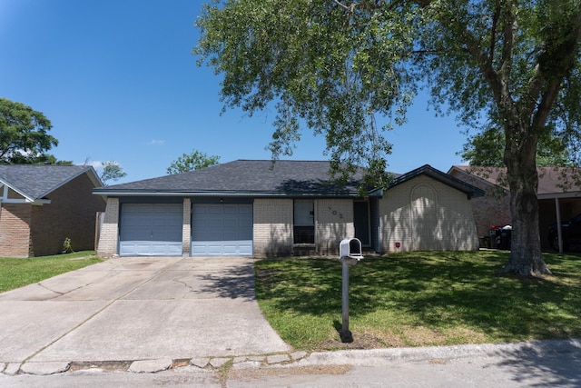 702 Meadowglen Dr, Baytown, TX 77521 - ranch-style home featuring brick siding, an attached garage, driveway, and a front lawn