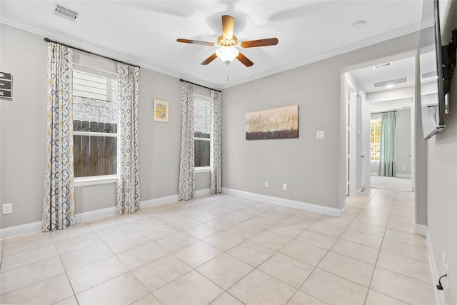 3507 Canyon Branch Ln, Fulshear, TX 77441 - tiled spare room with ceiling fan, ornamental molding, and baseboards