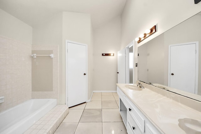 4203 Steep Rock Dr, Pasadena, TX 77504 - bathroom with double vanity, tile patterned floors, and tub / shower combination