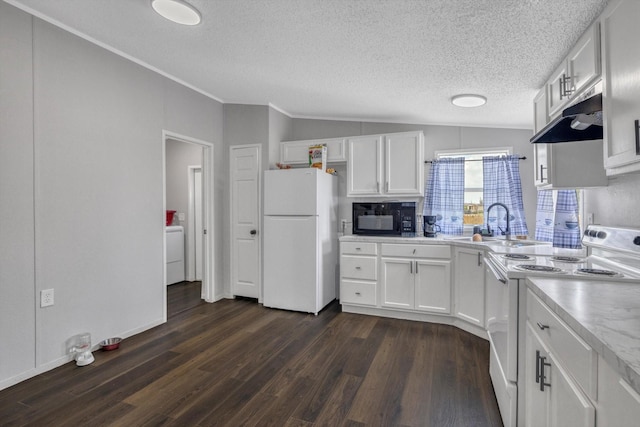497 Rd 5603, Cleveland, TX 77327 - kitchen featuring white appliances, under cabinet range hood, a sink, washer / dryer, and light countertops