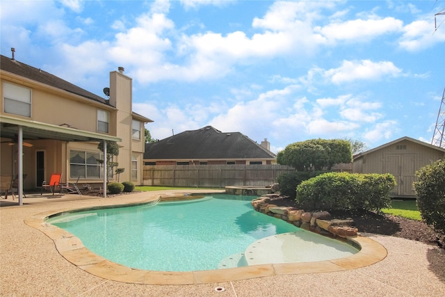 6819 Olympia Dr, Pasadena, TX 77505 - view of pool featuring a patio, a fenced backyard, and ceiling fan