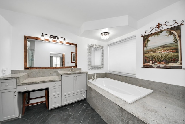 7410 Lassiter Hollow Ln, Richmond, TX 77407 - bathroom with vanity, a bath, and tile patterned flooring