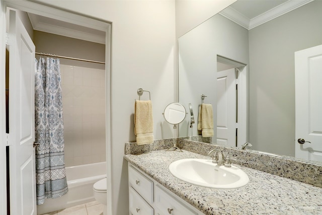 6310 Taggart St Unit B, Houston, TX 77007 - bathroom with vanity, ornamental molding, tile patterned flooring, toilet, and shower / tub combo