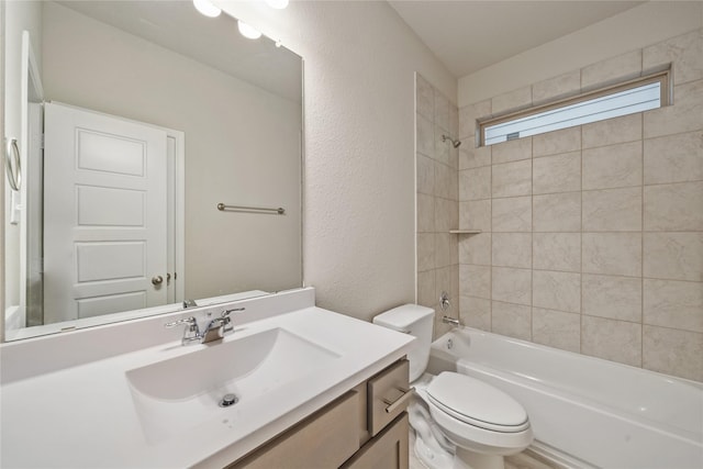 24708 Sonora Crescent Cir, Huffman, TX 77336 - bathroom with toilet, vanity, and tub / shower combination