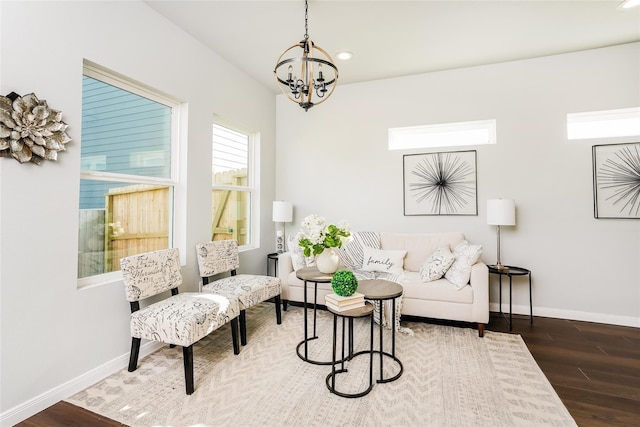4933 Dalhart Dr, Spring, TX 77379 - living area with a chandelier, baseboards, wood finished floors, and recessed lighting