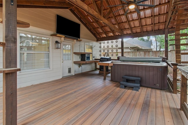 16418 Great Frst, Humble, TX 77346 - deck with a hot tub, ceiling fan, and a grill