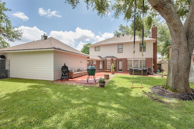 939 Mulberry Ridge Way, Houston, TX 77062 - rear view of house featuring a chimney, a patio, and brick siding