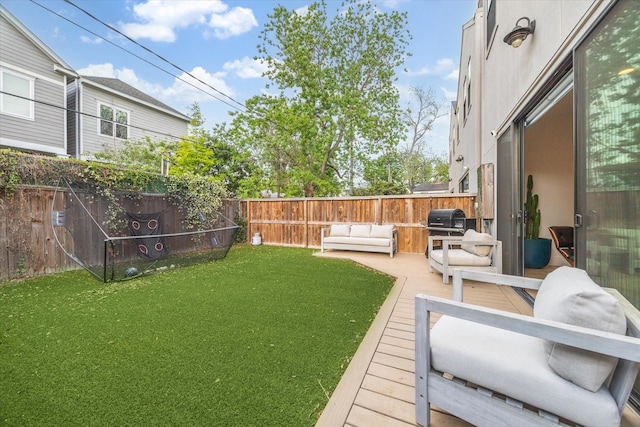 823 Aurora St, Houston, TX 77009 - view of yard featuring exterior kitchen and an outdoor hangout area