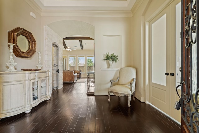 2014 Karankawa Trl, Katy, TX 77493 - foyer entrance with dark wood-type flooring, a ceiling fan, and baseboards