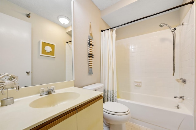 7700 Seawall Blvd Unit 512, Galveston, TX 77551 - full bath with shower / bathtub combination with curtain, toilet, vanity, and tile patterned floors
