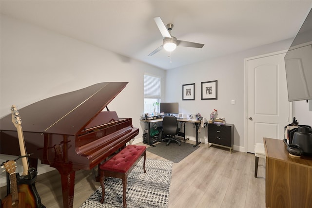 20159 Clear Ridge Ln, Montgomery, TX 77316 - office area featuring a ceiling fan, light wood-type flooring, and baseboards