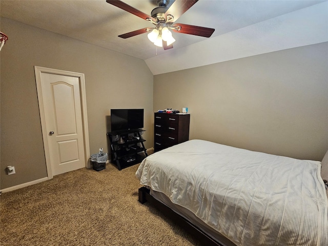 21235 Pennshore Ln, Katy, TX 77450 - bedroom featuring carpet flooring, lofted ceiling, baseboards, and ceiling fan