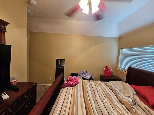 21235 Pennshore Ln, Katy, TX 77450 - bedroom featuring carpet, vaulted ceiling, ceiling fan, and baseboards