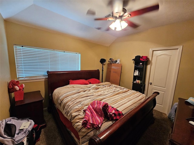 21235 Pennshore Ln, Katy, TX 77450 - carpeted bedroom featuring vaulted ceiling and ceiling fan