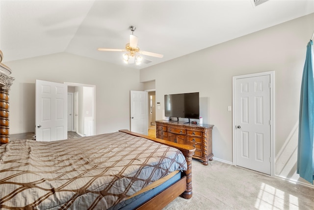 6923 Cobblestone Path, Houston, TX 77084 - bedroom featuring lofted ceiling, light carpet, and a ceiling fan