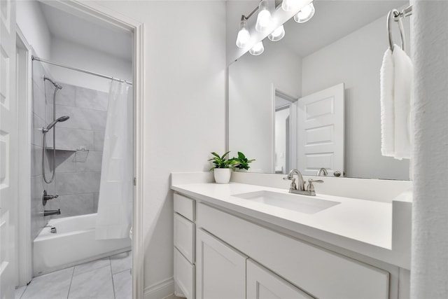 28172 Woodland Bend Way, Spring, TX 77386 - bathroom featuring vanity, shower / bath combo, tile patterned floors, and baseboards