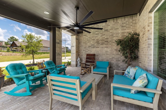 12211 Grey Plover Ct, Conroe, TX 77304 - view of patio / terrace with an outdoor hangout area and ceiling fan