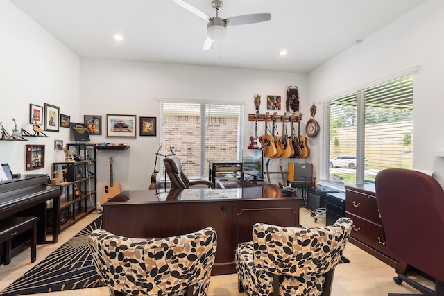 12211 Grey Plover Ct, Conroe, TX 77304 - home office featuring ceiling fan and recessed lighting