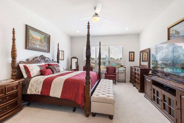 12211 Grey Plover Ct, Conroe, TX 77304 - bedroom featuring light colored carpet, recessed lighting, and ceiling fan