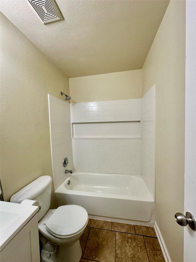 5642 Park Village Dr, Houston, TX 77048 - full bath with vanity, toilet, tub / shower combination, a textured ceiling, and baseboards