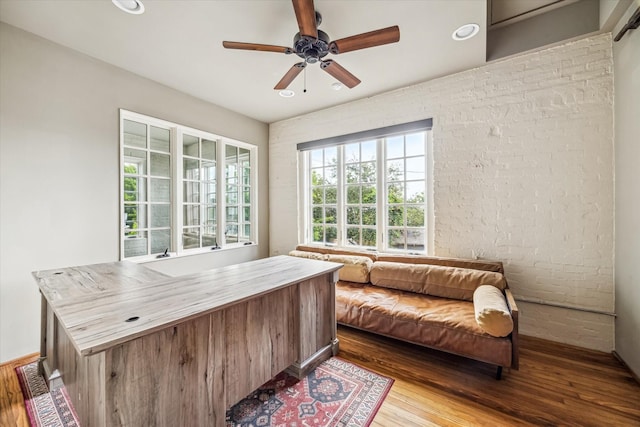 808 Coronado St, Houston, TX 77009 - office area with wood finished floors, ceiling fan, and recessed lighting