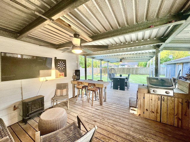 11837 13th St, Santa Fe, TX 77510 - wooden terrace featuring a fenced backyard and a ceiling fan