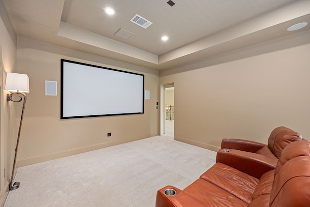 24914 Misty Heath Ln, Katy, TX 77494 - carpeted cinema room with a tray ceiling, baseboards, and recessed lighting