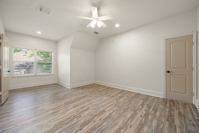 24914 Misty Heath Ln, Katy, TX 77494 - additional living space featuring wood finished floors, baseboards, a ceiling fan, lofted ceiling, and recessed lighting