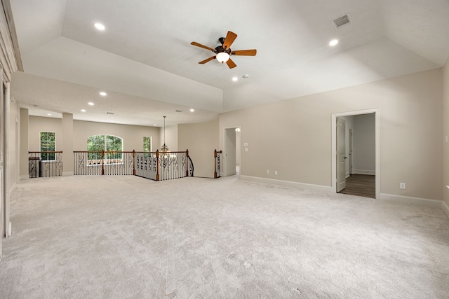24914 Misty Heath Ln, Katy, TX 77494 - empty room with recessed lighting, ceiling fan, carpet flooring, baseboards, and a chandelier