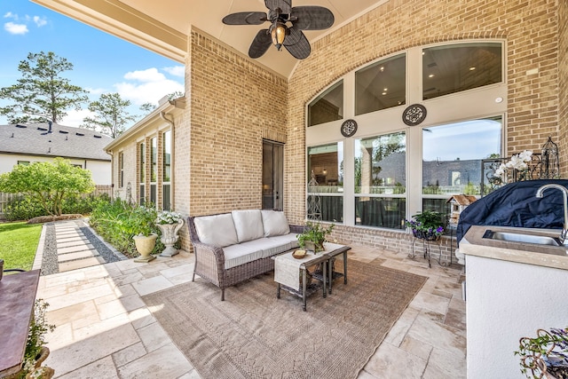 1003 Angel Forest Ct, Pinehurst, TX 77362 - view of patio / terrace featuring an outdoor living space and a ceiling fan